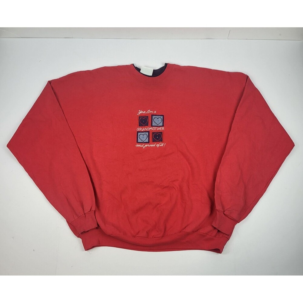 VINTAGE Y2k women's Holiday Red Crewneck Sweatshirt Grandmother Red 90s 3XL